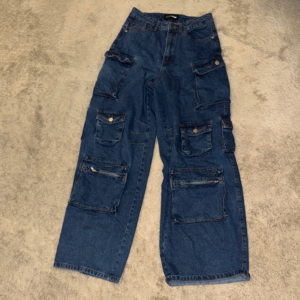 Fashion Nova Men's Relaxed Denim Cargo Jeans